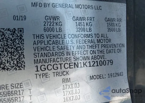 2019 Chevrolet Colorado Lt из США, поврежденный, VIN 1GCGTCEN1K1210079